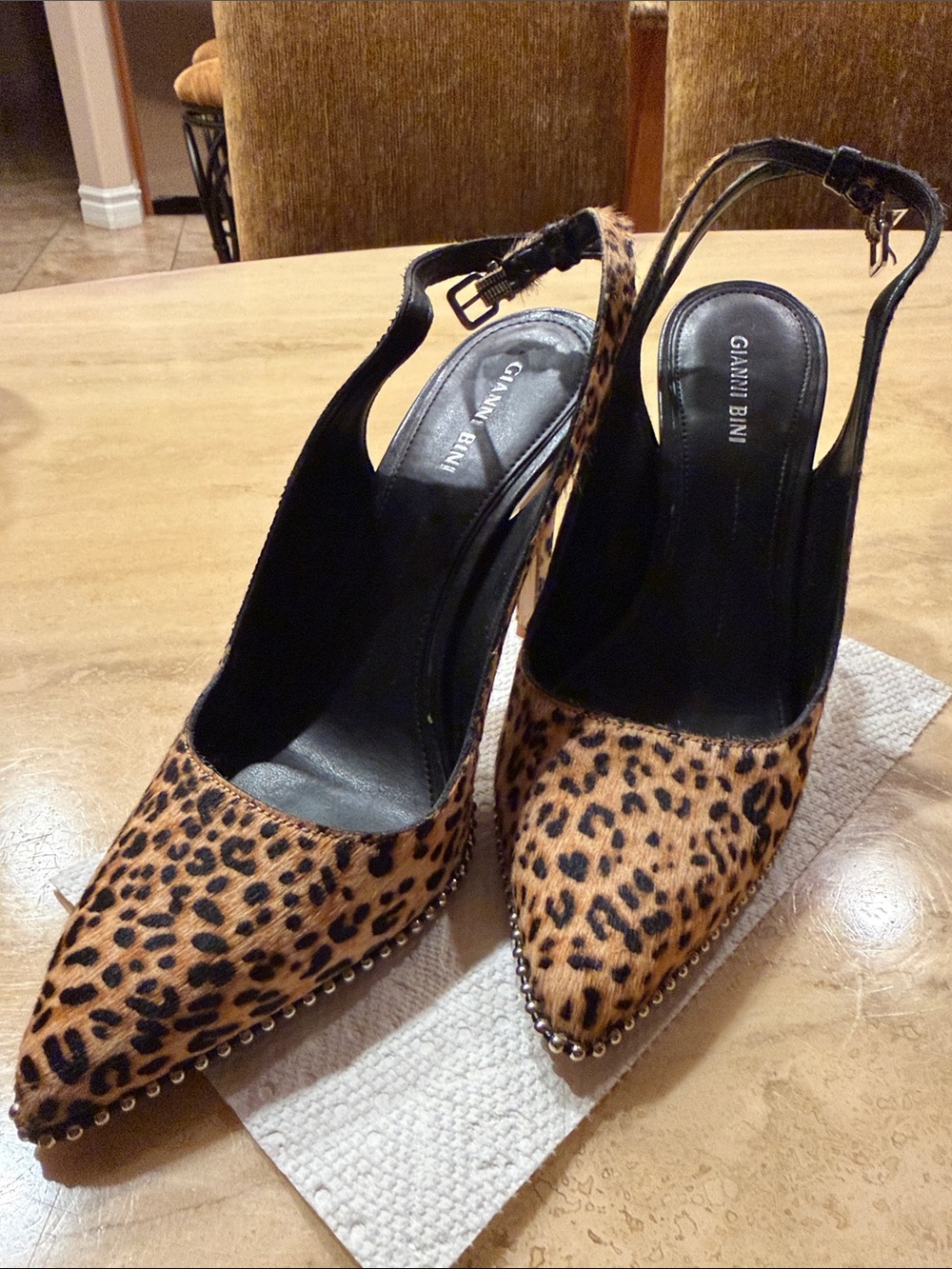 Gianni Bini Leopard-Print Pointed Slingback Pumps - Black & Brown
